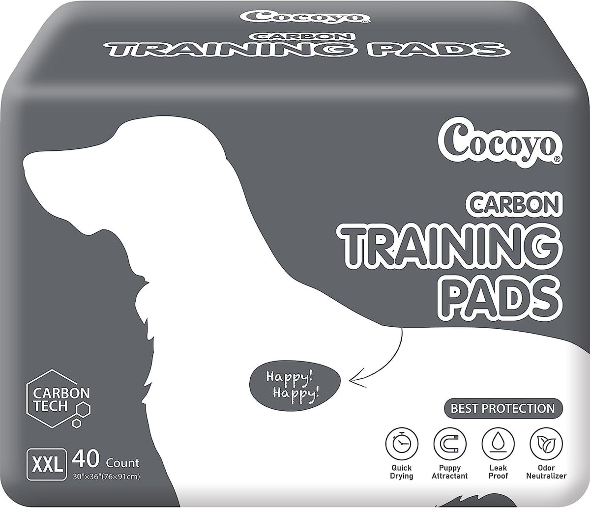 COCOYO Dog Training Pads Extra Large Size丨Carbon Absorb Eliminating Urine Odor Puppy Pads 丨 Premium Charcoal Dog Pee Pads (40 Count, XXL 30X36 Inch),Black