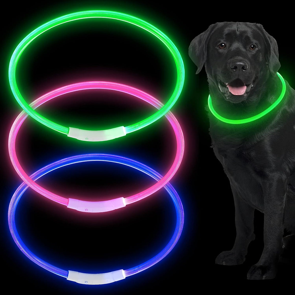 Weewooday 3 Pcs Light up Dog Collar LED USB Rechargeable, 3 Natural Colors