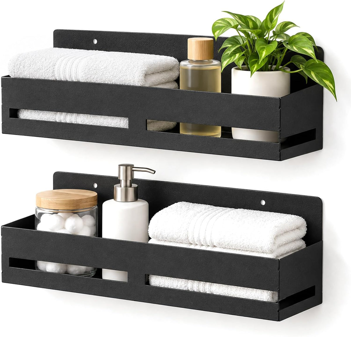Shower Caddy 2 Pack Wall Mount, Adhesive Bathroom Shelves Black Metal Baske