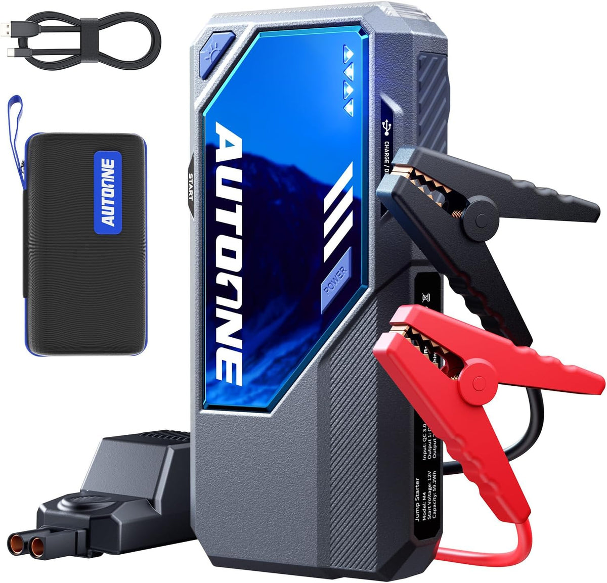 AUTOONE M4 Jump Starter 8000A Car Battery Jumper Starter Portable, 12V Jump Pack (All Gas/12L Diesel) Jump Box for Car Battery with Built-In Booster, Storage Case, LED Light, Jumper Cables
