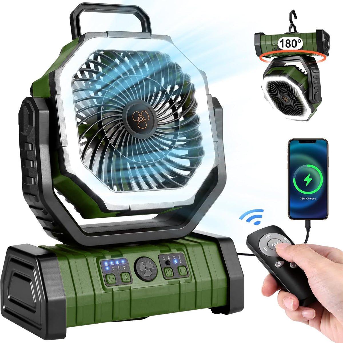 Odoland 30000Mah Camping Fan with LED Lantern, Rechargeable Battery Fan