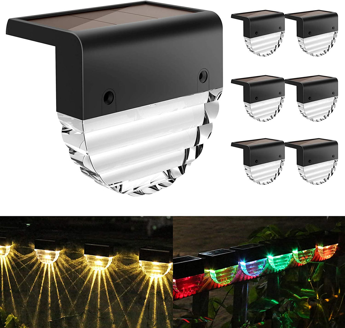 Melunar Solar Deck Lights, 6 Pack Waterproof LED Solar Step Light Outdoor, Fence Lights Solar Powered for Outside, Garden, Patio, Stairs,Yard,10 Lumens, Warm White/Color Changing Lighting