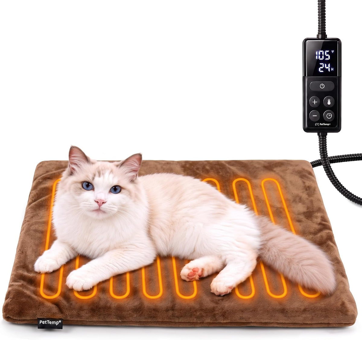 Cat Heating Pad, Heated Cat Bed, 11 Temps & Timer, MET Safety Listed, Brown