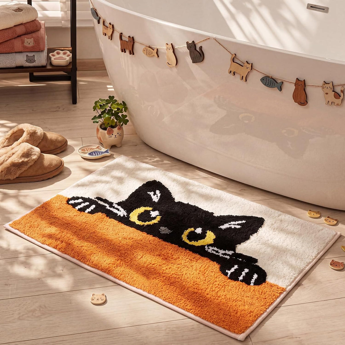 Lyrow 3D Raised Cat Bathroom Rug with Plush Black Cat 31'' X 20''