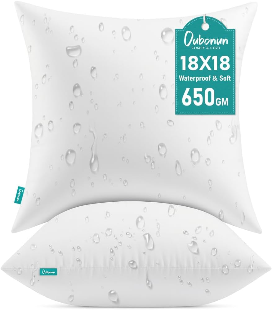 Oubonun 18X18 Outdoor Throw Pillow Inserts - Set of 2 Waterproof Cushions