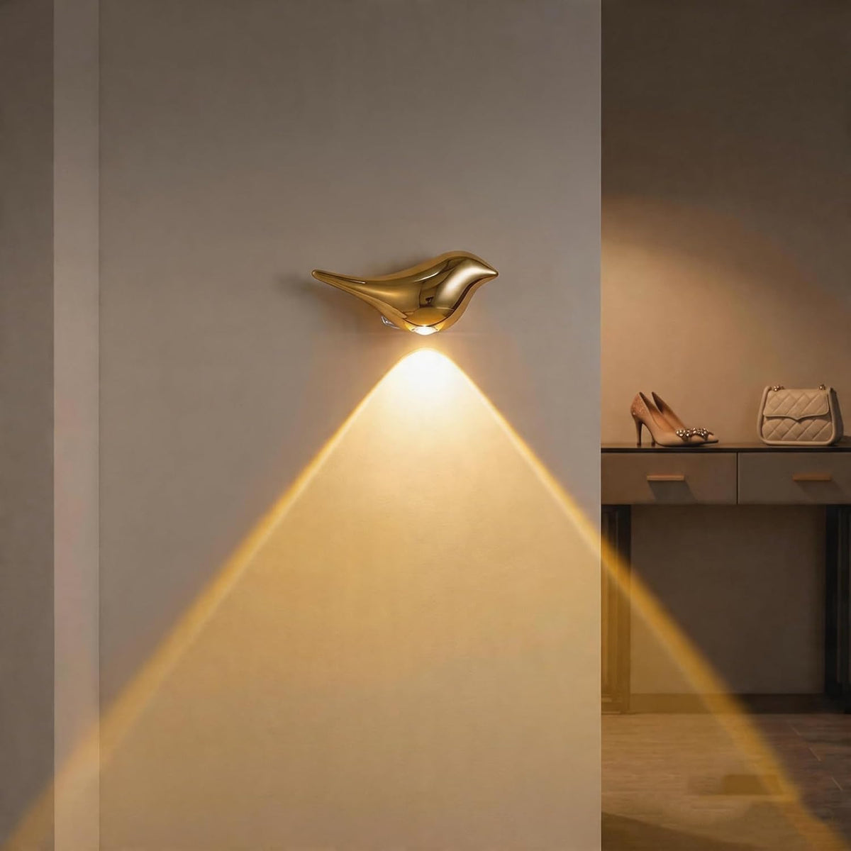Gold Bird‑Shaped Wireless Motion Sensor LED Wall Night Light for Home Decor