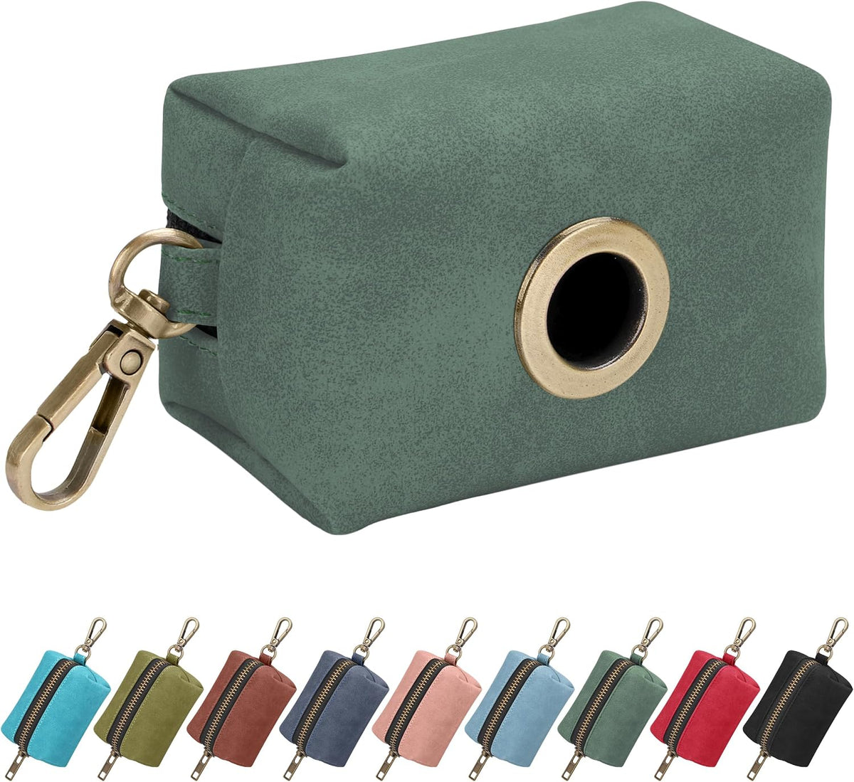 Didog PU Leather Dog Poop Bag Holder, Easy-Pull with Metal Clip, Green