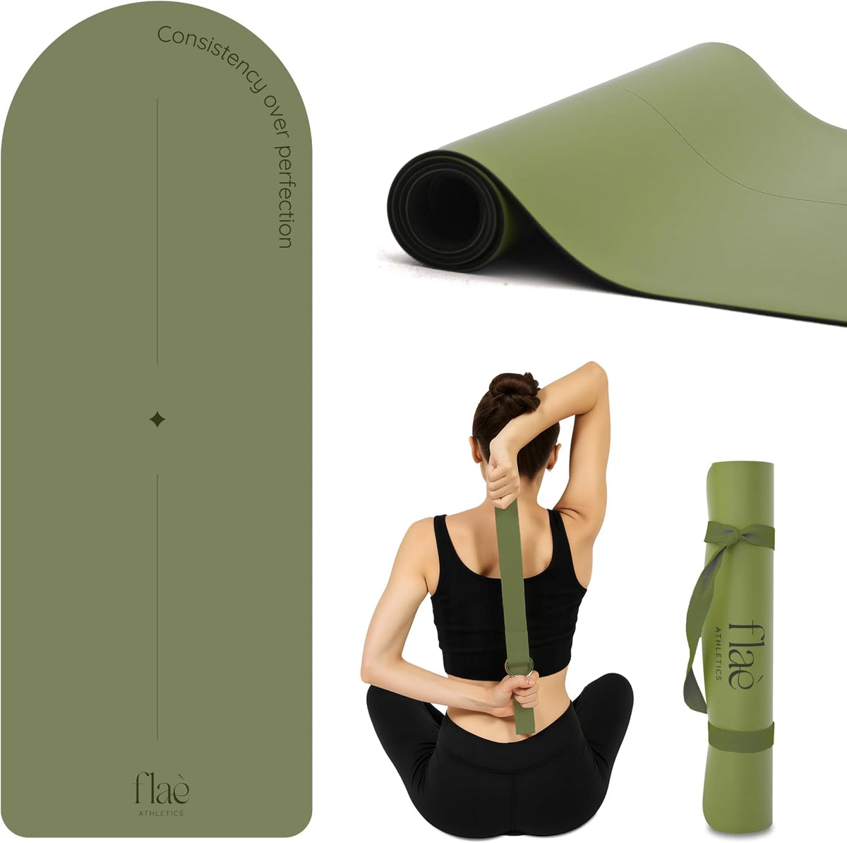 Premium PU Yoga Mat | Sweat-Activated Non-Slip Grip | Natural Rubber Base | Arch-Shaped Design with Carry & Stretch Strap | for Yoga, Pilates & Stretching & Workouts