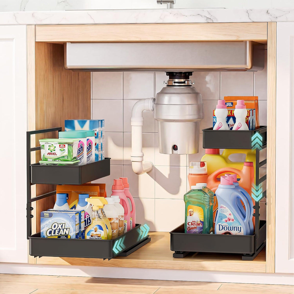 EVERIE under Sink Organizer, Adjustable Pull Out Rack for Tall Bottles