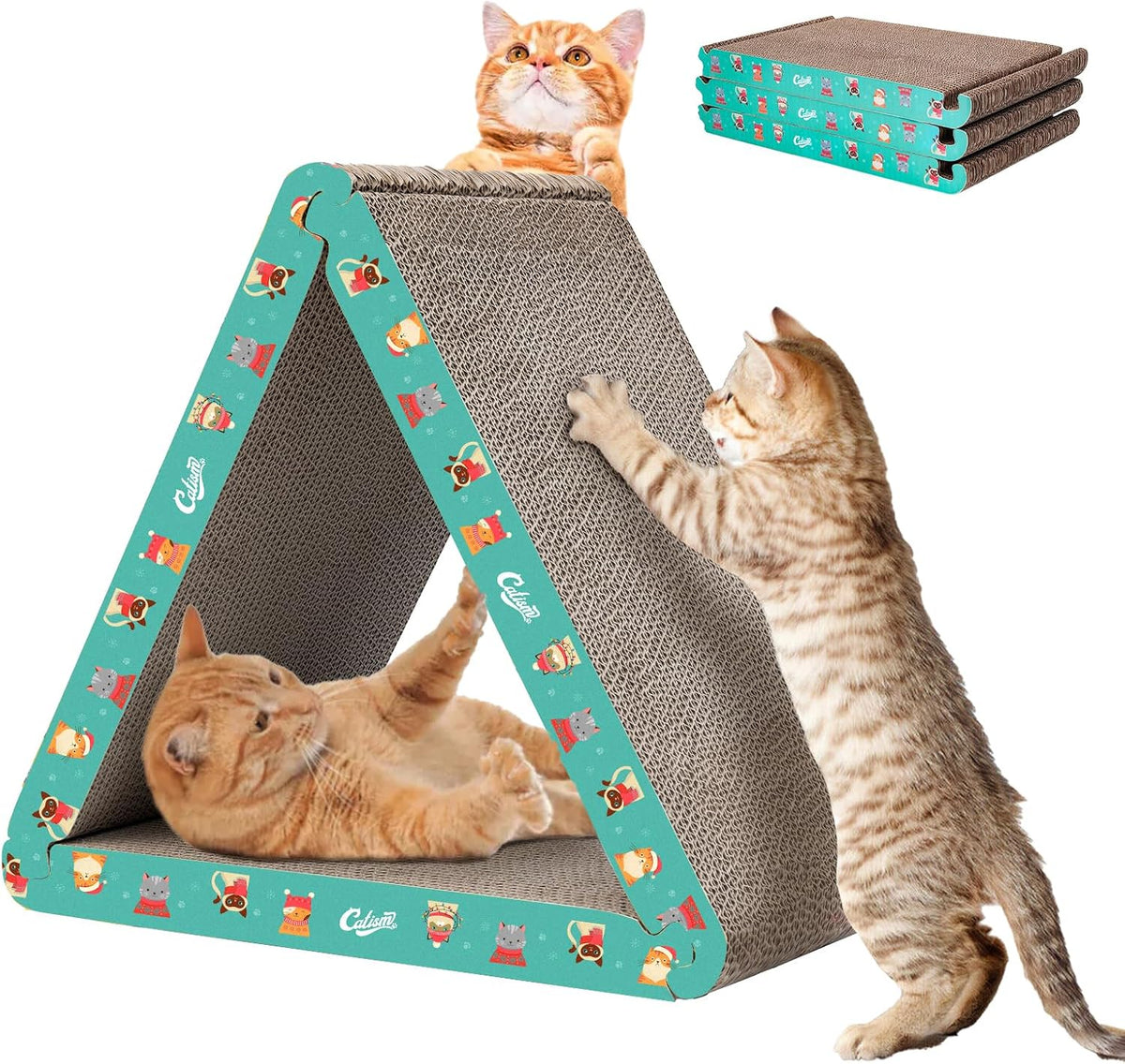 Cat Scratcher, Cat Scratching Board - Foldable Triangle 6-Sided Cardboard