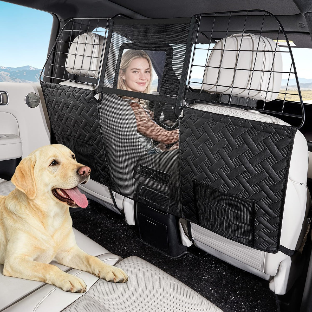 YJGF Dog Car Barrier,Car Net Divider for Dogs,Larger Pet Barrier Area,L