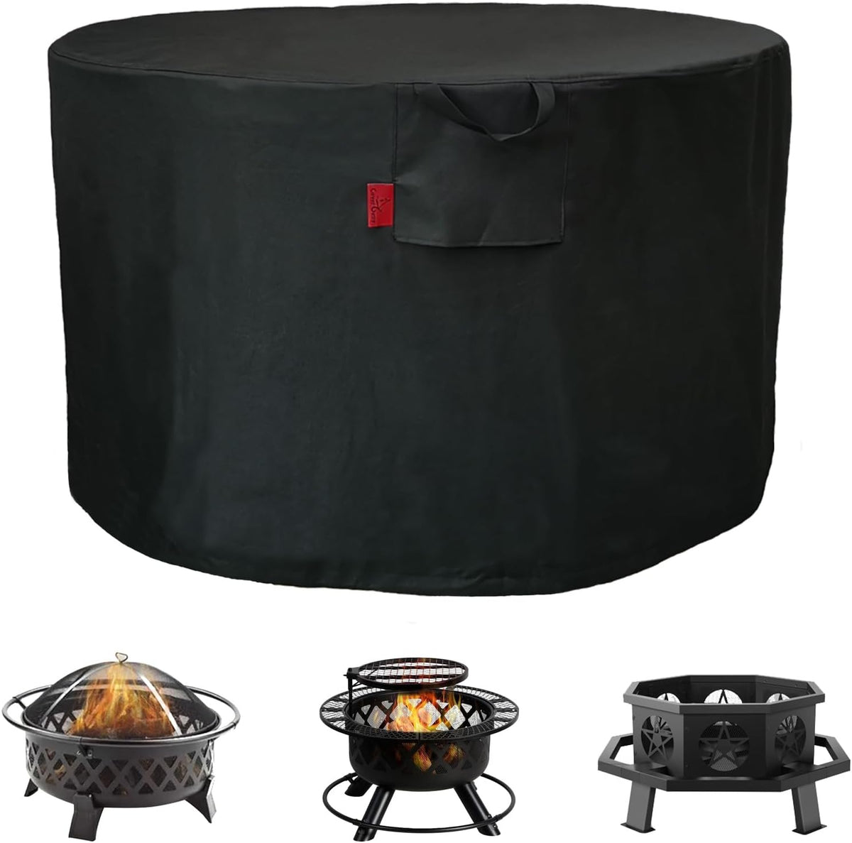 Outdoor Waterproof Fire Pit Cover, round 600D Heavy Duty Black Fire Bowl Cover, Patio Fire Table Cover Gas Fire Pit Accessories, Fits 30"-35'' Wood Burning Fire Pit (36''D X 20''H)
