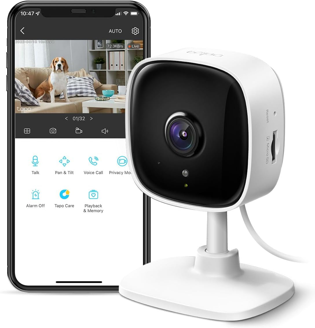 Tp-Link Tapo 1080P Indoor Security Camera for Baby Monitor, Dog Camera W/Motion Detection, 2-Way Audio Siren, Night Vision, Cloud & SD Card Storage, Works W/Alexa & Google Home (Tapo C100)