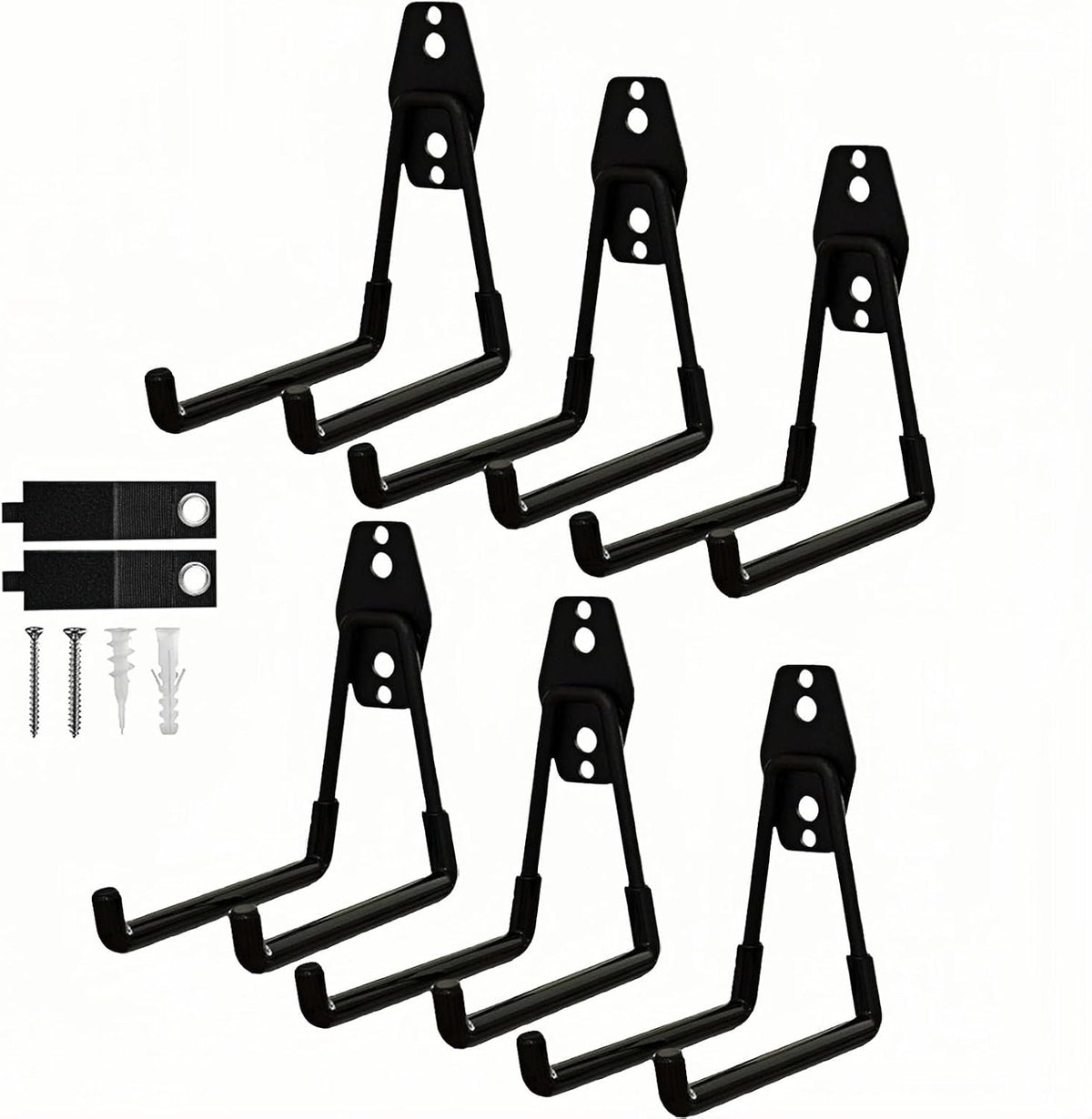 6 Pack Garage Hooks Heavy Duty with Anti-Slip Coating, Steel Utility Ladder Hooks for Hanging Garden Tools, Hoses, Ropes, Bikes and More (5.3In)
