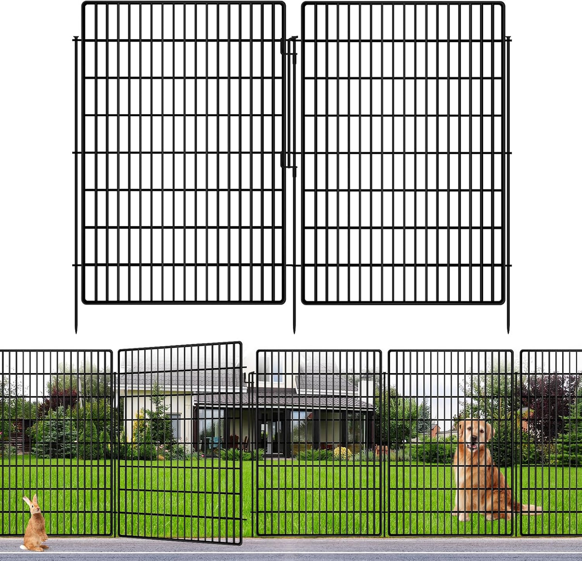 10 Panels Garden Fencing Animal Barrier with Lock, 40 In(H) X 24 Ft(L) Dog Fence Outdoor for Yard Rustproof No Dig Decorative Tall Garden Fence Metal Wire Panel Border Rabbit Ground Stakes Fencing