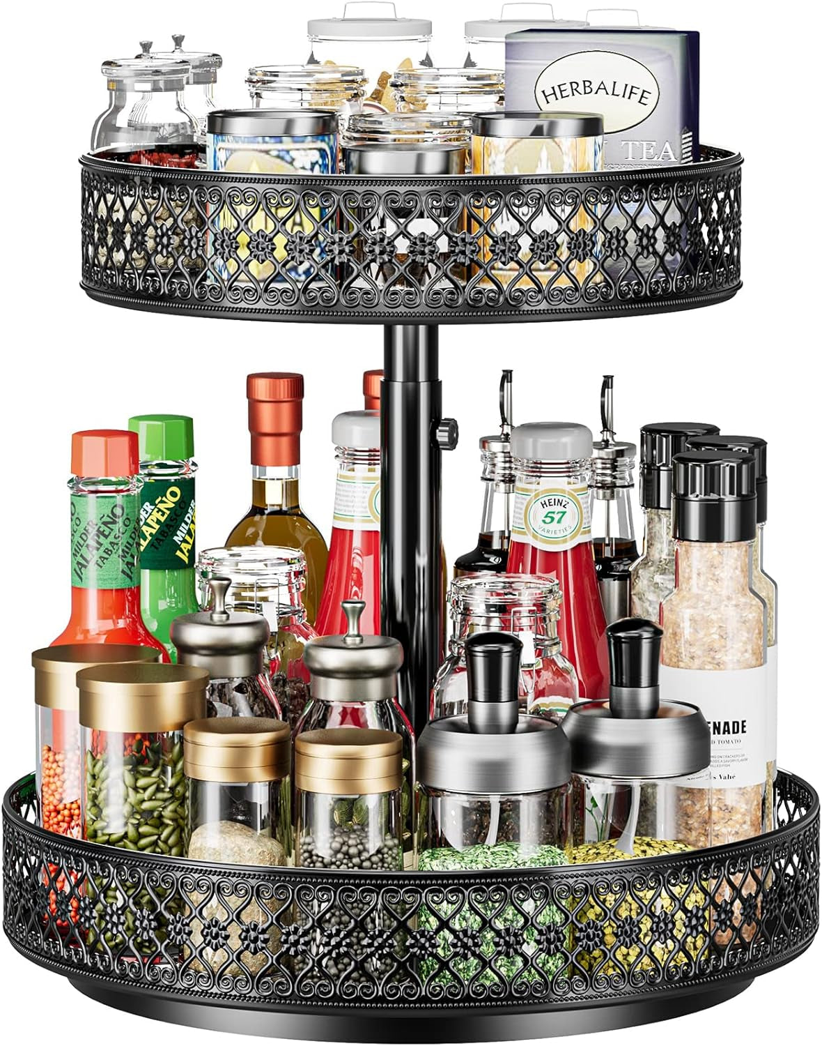 2 Tier Lazy Susan Organizer - Adjustable Rotating Spice Rack 12 Inch