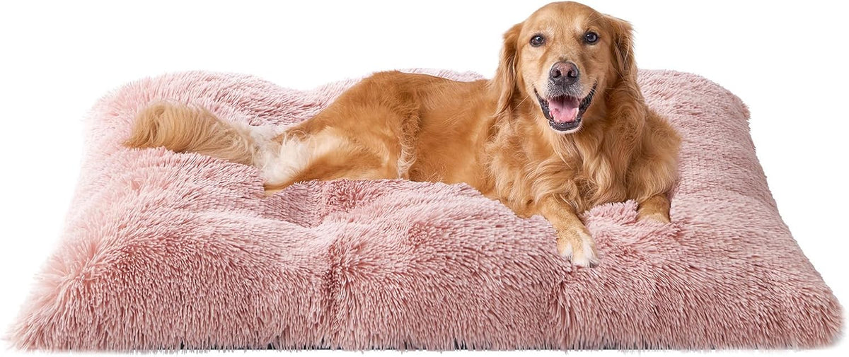 EHEYCIGA Fluffy Dog Crate Bed, Plush Extra Large Dog Pillow, Pink