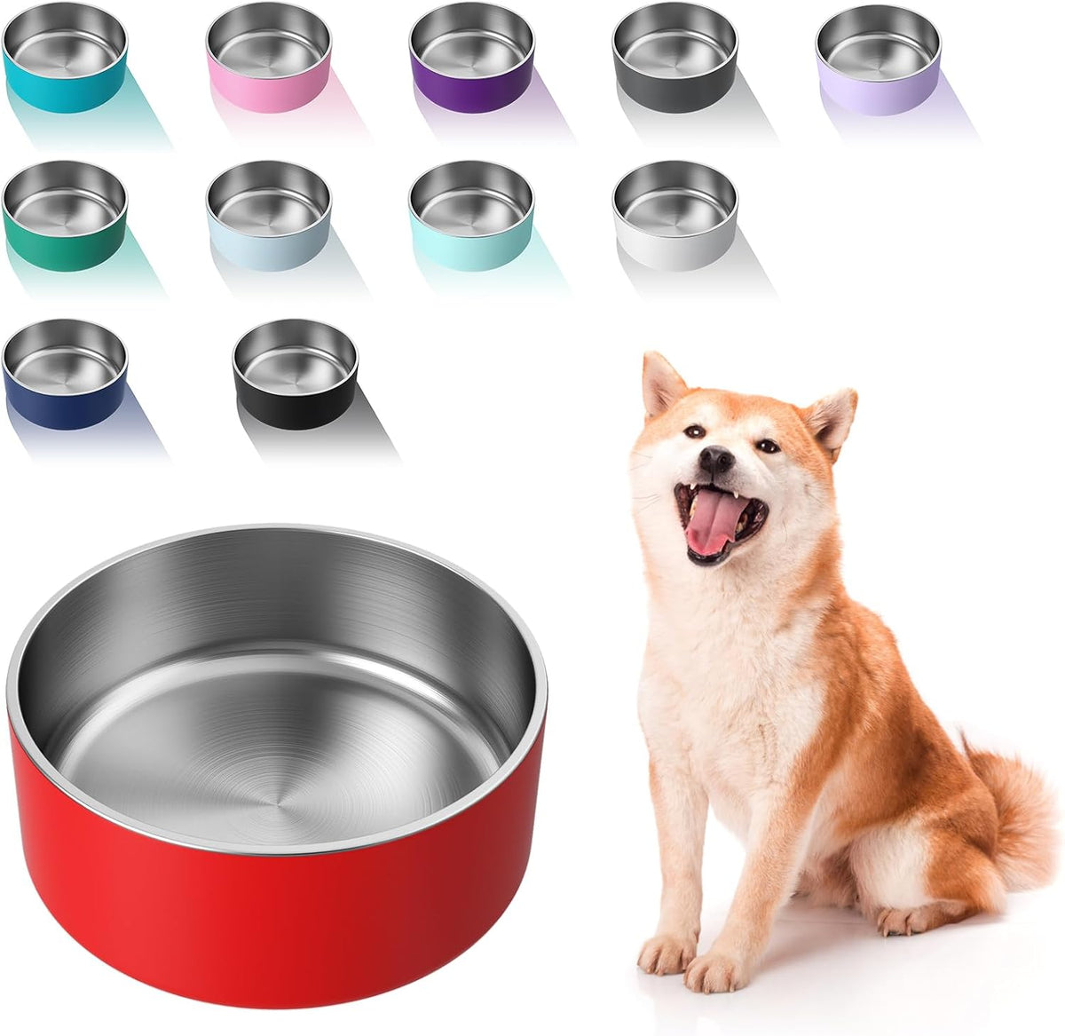 WENBOKMIN Dog Bowl, Stainless Steel Dog Food and Water Bowl with Non Slip Quiet Bottom, Easy to Clean, Dishwasher Safe, 64Oz, Red