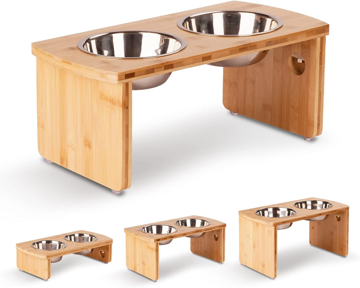 Elevated Dog Bowls, Bamboo Raised Dog Bowl Stand (7" Tall)