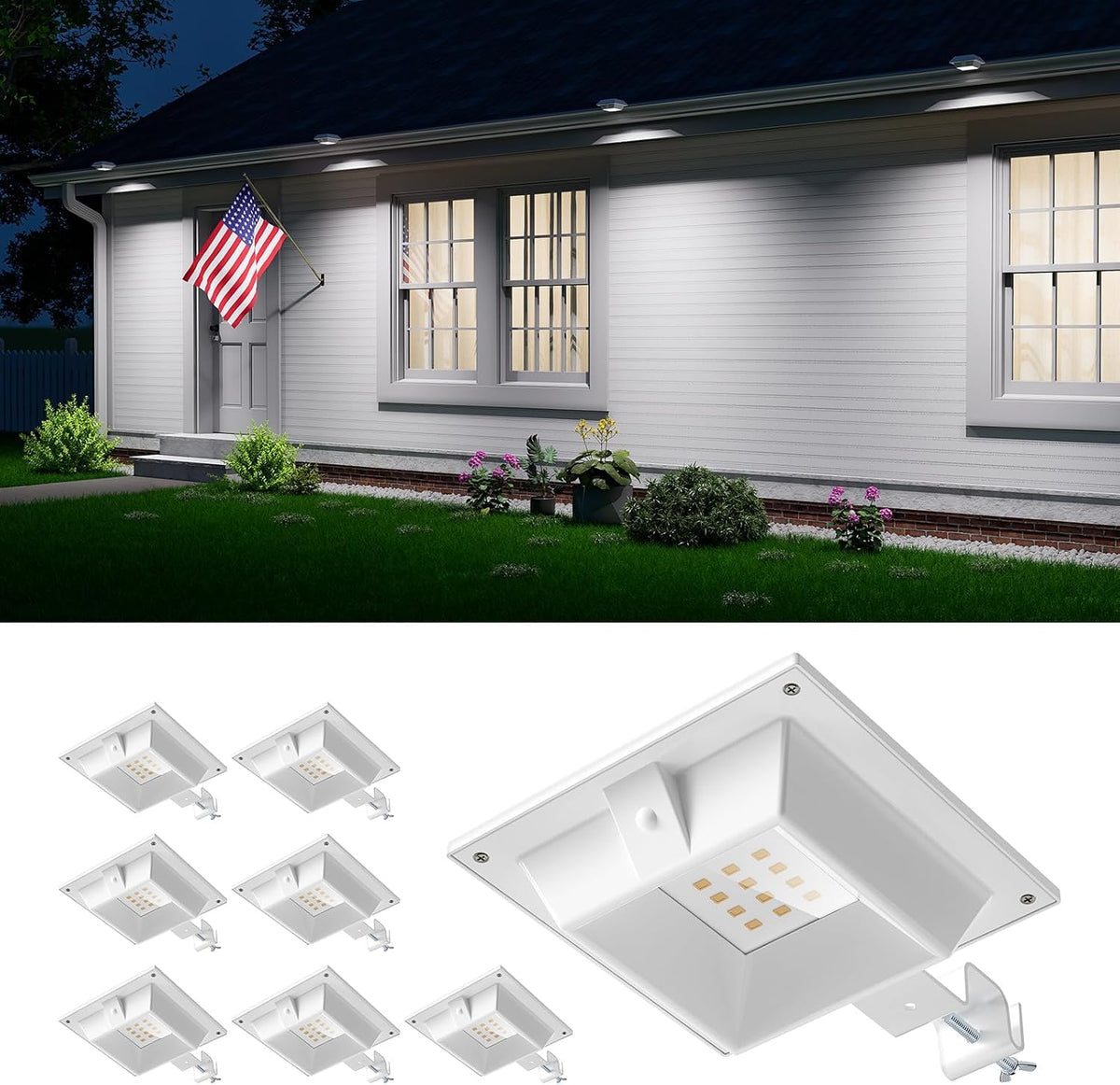 FALOVE 8 Pack Cool White Solar Power Gutter Mount Lights Outdoor Waterproof