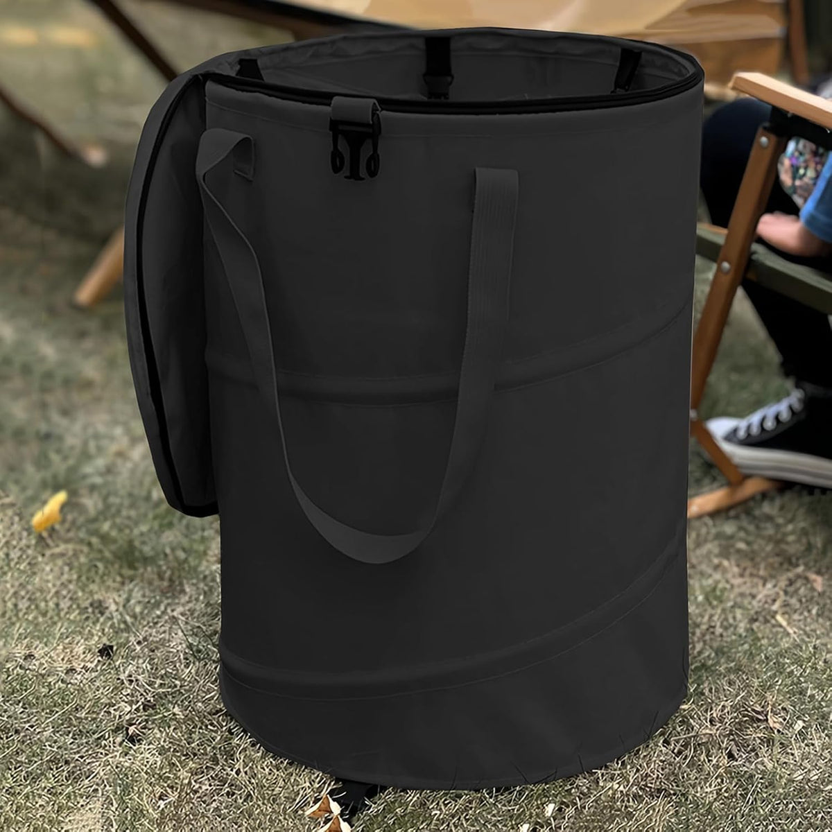 Pop up Camping Trash Can with Lid,Collapsible 24 Gallons Trash Can with Sorting Clips,Garden Garbage Bag with Lid,Lawn and Leaf Bags - Reusable Yard Waste Bags (Black)