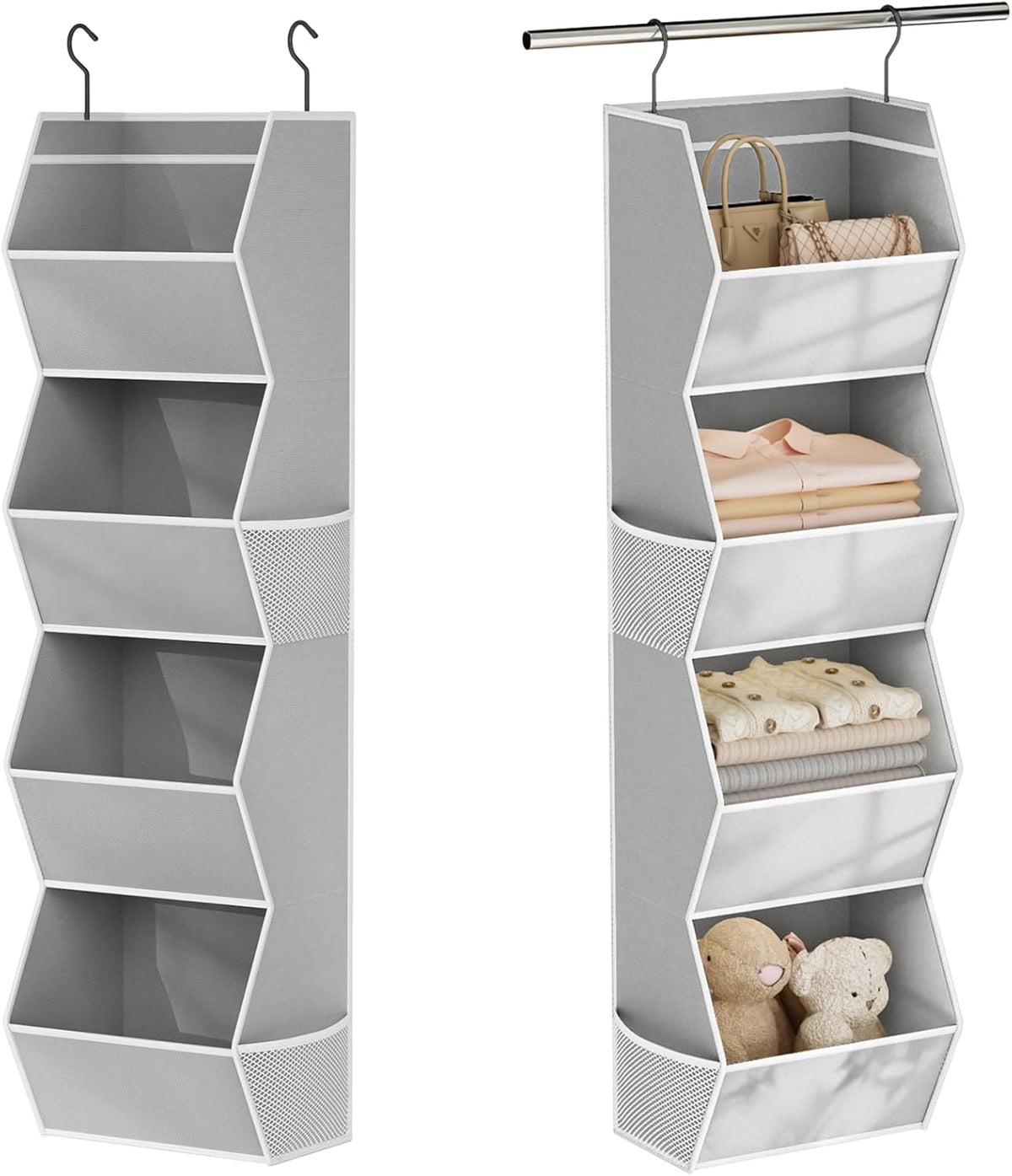 Closet Organizers and Storage Hanging with Mesh Pockets for Clothes, Grey