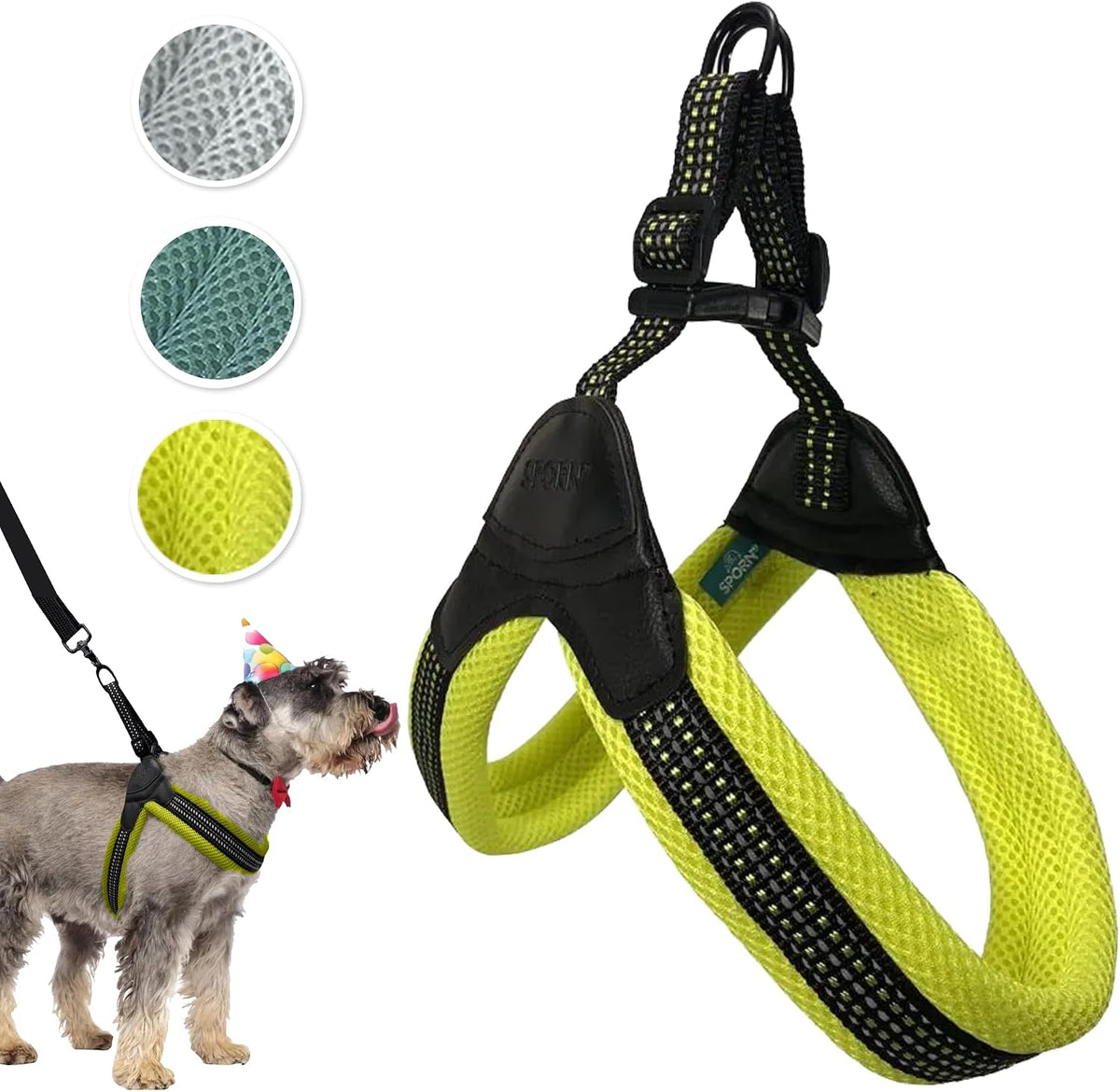 Sporn Medium Dog Harness, Yellow, Easy-Fit Mesh, No-Choke, Reflective, Lightweight, Durable, Hand-Washable, for Medium Breeds
