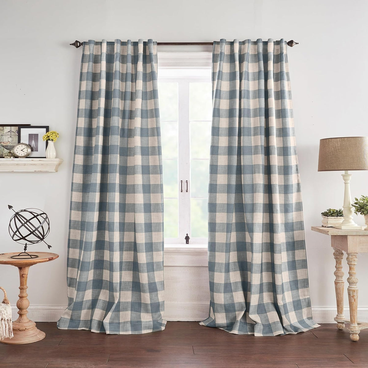 Grainger Buffalo Check Blackout Window Curtain, Chambray - 52" W X 84" L