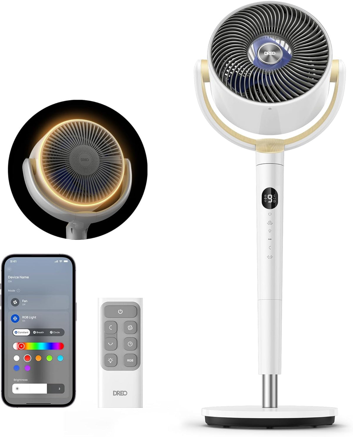 DREO Smart Pedestal Fan for Bedroom, 120ยฐ+120ยฐ Omni-Directional Oscillating