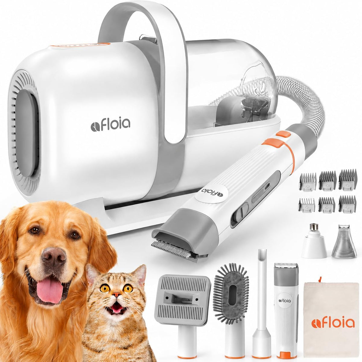 Afloia 6-In-1 Dog Grooming Vacuum Kit, Pet Clipper & Nail Grinder, White