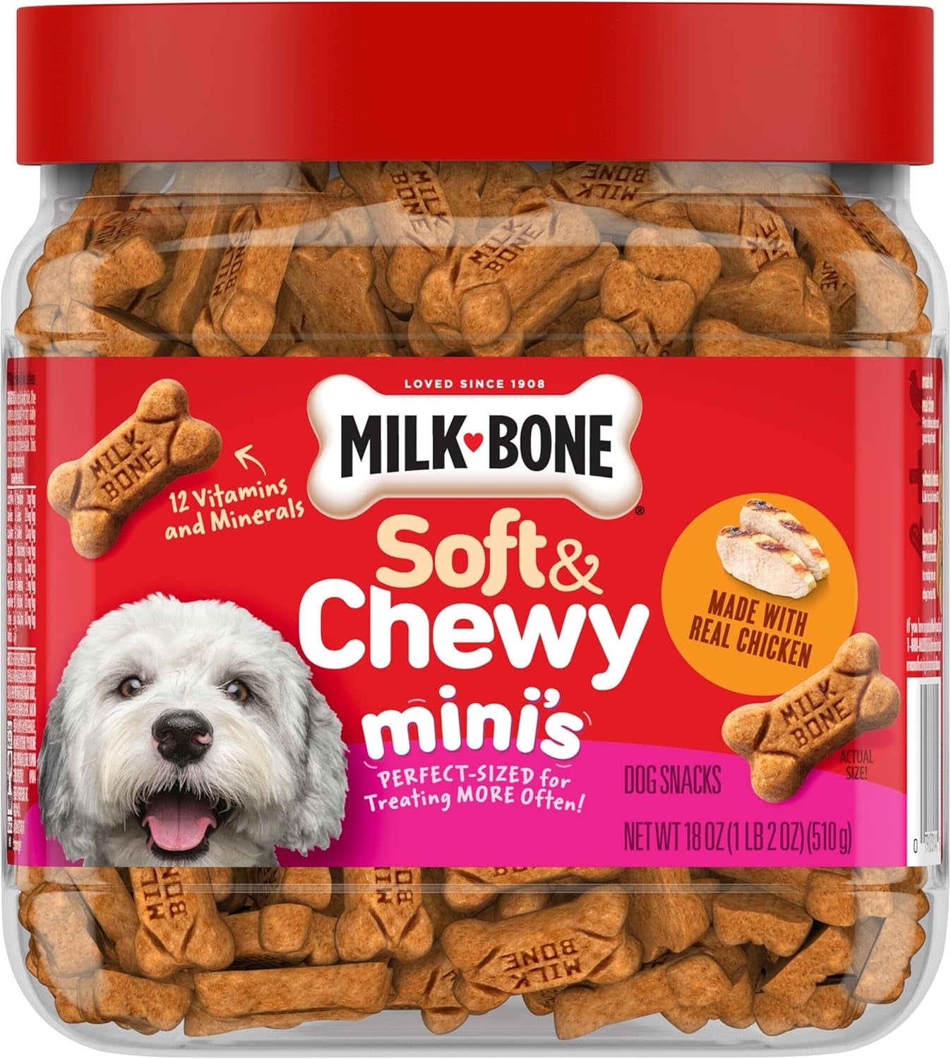 Milk-Bone Soft & Chewy Mini’S Dog Treats, Made with Real Chicken, 18 Ounce Canister