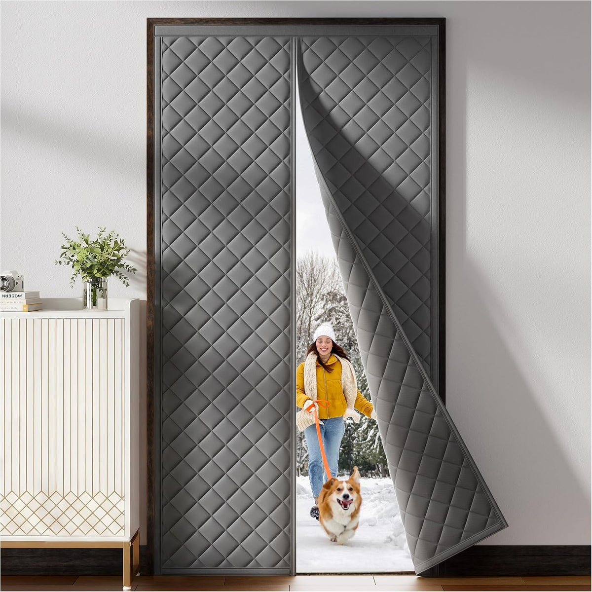 HADOR Magnetic Thermal Insulated Door Curtain, Fits 36 X 80 in Doors, Gray