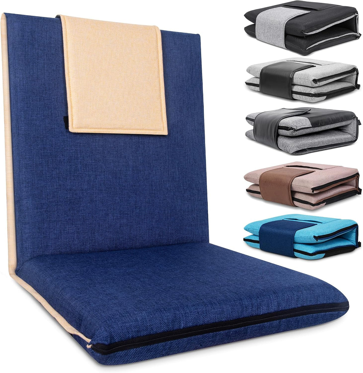 FASTMOMENT Floor Chair with Back Support Foldable Meditation Seat, Blue