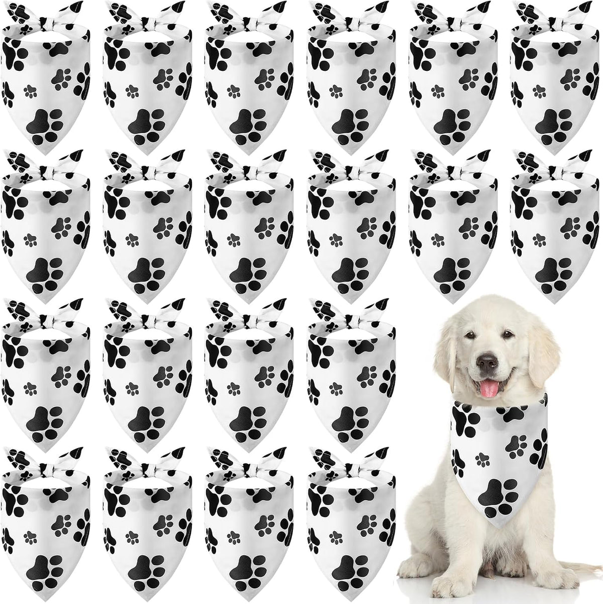 20 Pack Paw Print Dog Bandanas Bulk for Dogs Triangle Scarf Bibs Kerchief Pet Bandanas Set for Small Medium Large Puppy Cats Pet Costume Accessories Decoration