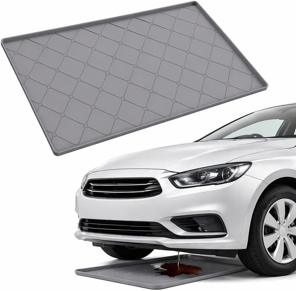 Oil Drip Pan for under Car, 34" X 22" Silicone Oil Spill Mat Non-Slip No Splatter for Home Floor Protection, Waterproof Driveway Outdoor, Reusable Garage Drip Tray with 0.6" Raised Edge, Dark Gray