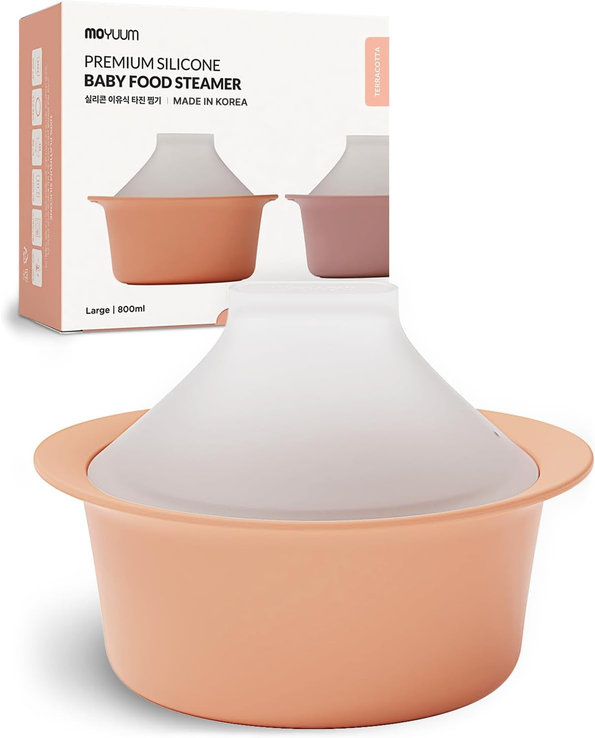 Moyuum Silicone Microwave Steamer | Made in Korea, Baby Food Maker Bowl with Lid, Egg and Vegetable Steam Cooker, Japanese Donabe Inspired Cooking Pot, Dishwasher Safe (Large, Terracotta)