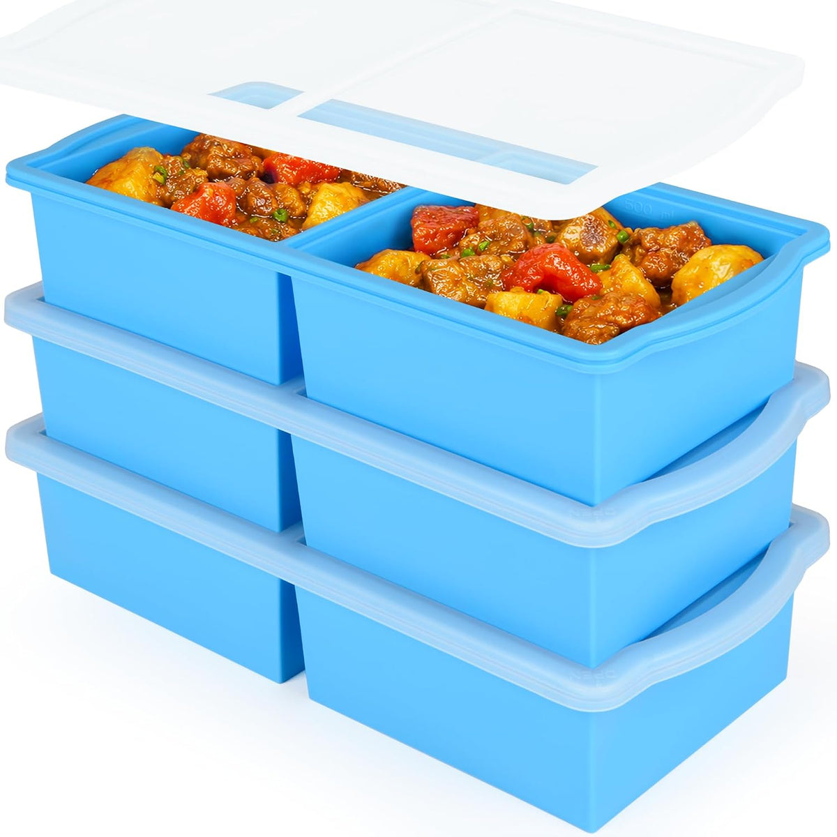 Silicone Freezer Molds, 2-Cup Silicone Freezer Trays with Lid,Soup Freezer Container Large Ice Cube Molds, Perfect for Storing Lasagna, Leftovers, Sauces, Portioned Meals and More Dishwasher Safe