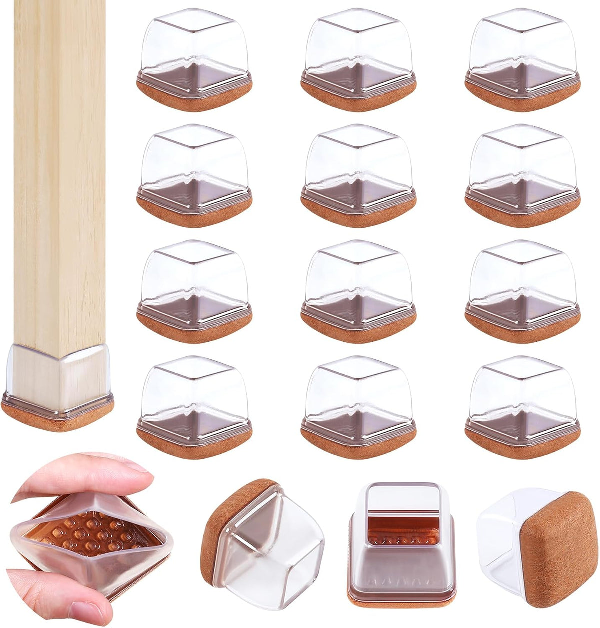 XLP 16 Pcs Chair Leg Floor Protectors, Clear Square Chair Feet Protectors