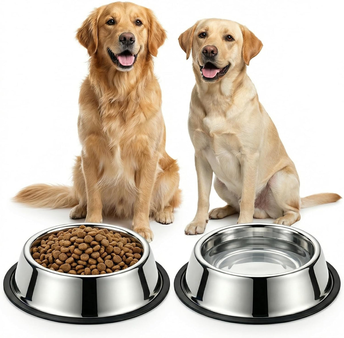 No-Tip Stainless Steel Dog Bowls, 34Oz, 2-Pack