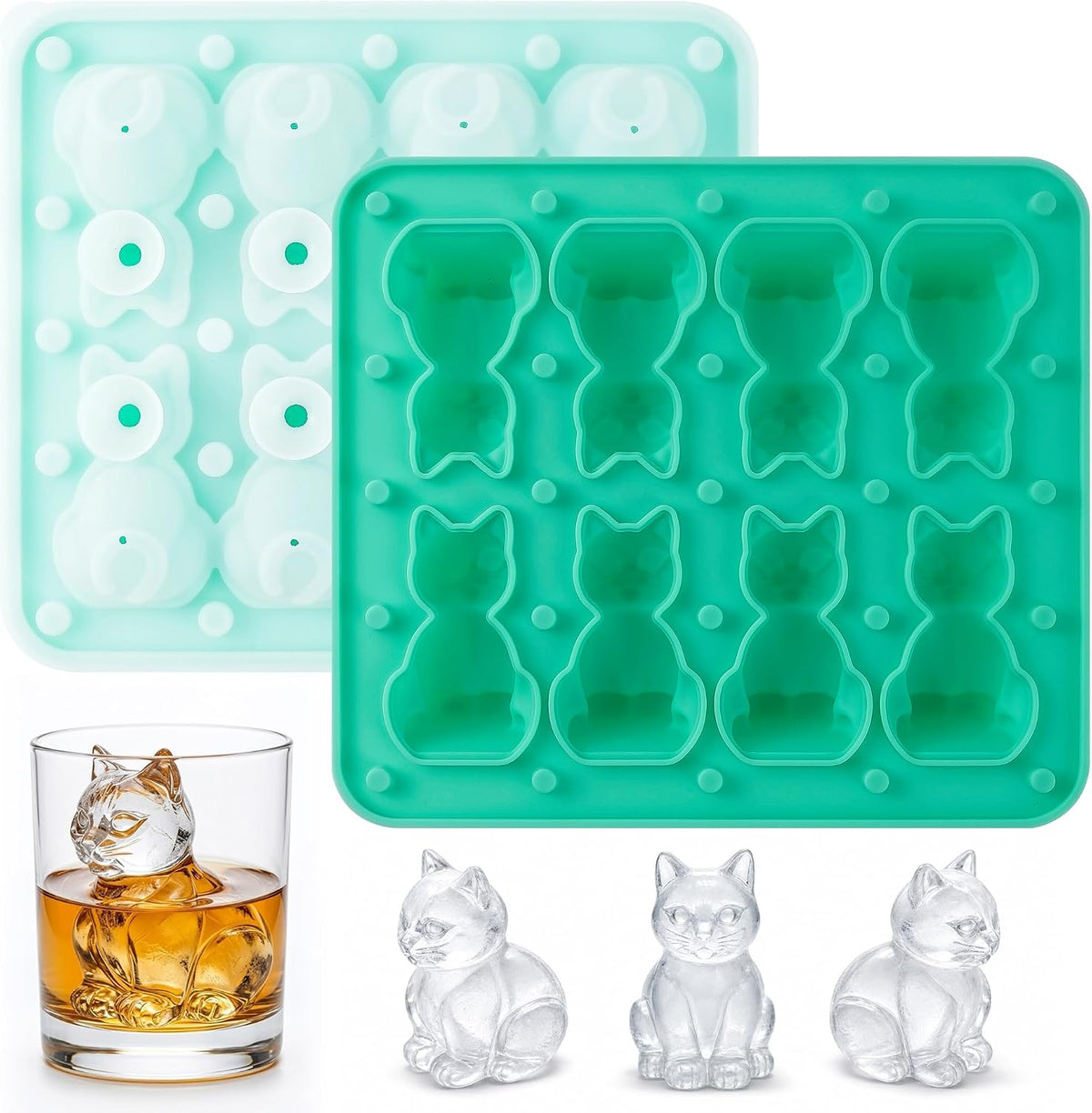 3D Cat Ice Cube Tray with Lid for Whiskey,1Pack Cat Ice Cube Mold Fun Shapes,8Cavity Silicone Ice Cube Tray with Funnel for Whiskey Bourbon,Cocktails,Brandy,Gift for Men