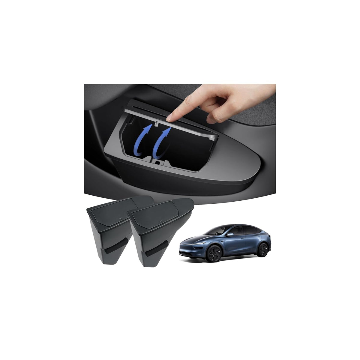 Shademax 2PCS Car Front Door Trash Can for Tesla Model Y Juniper/Model Y L 2026 2025, Side Door Storage Box Organizer Accessories with Push-To-Open Lid Design ABS (NOT for Y Standard)
