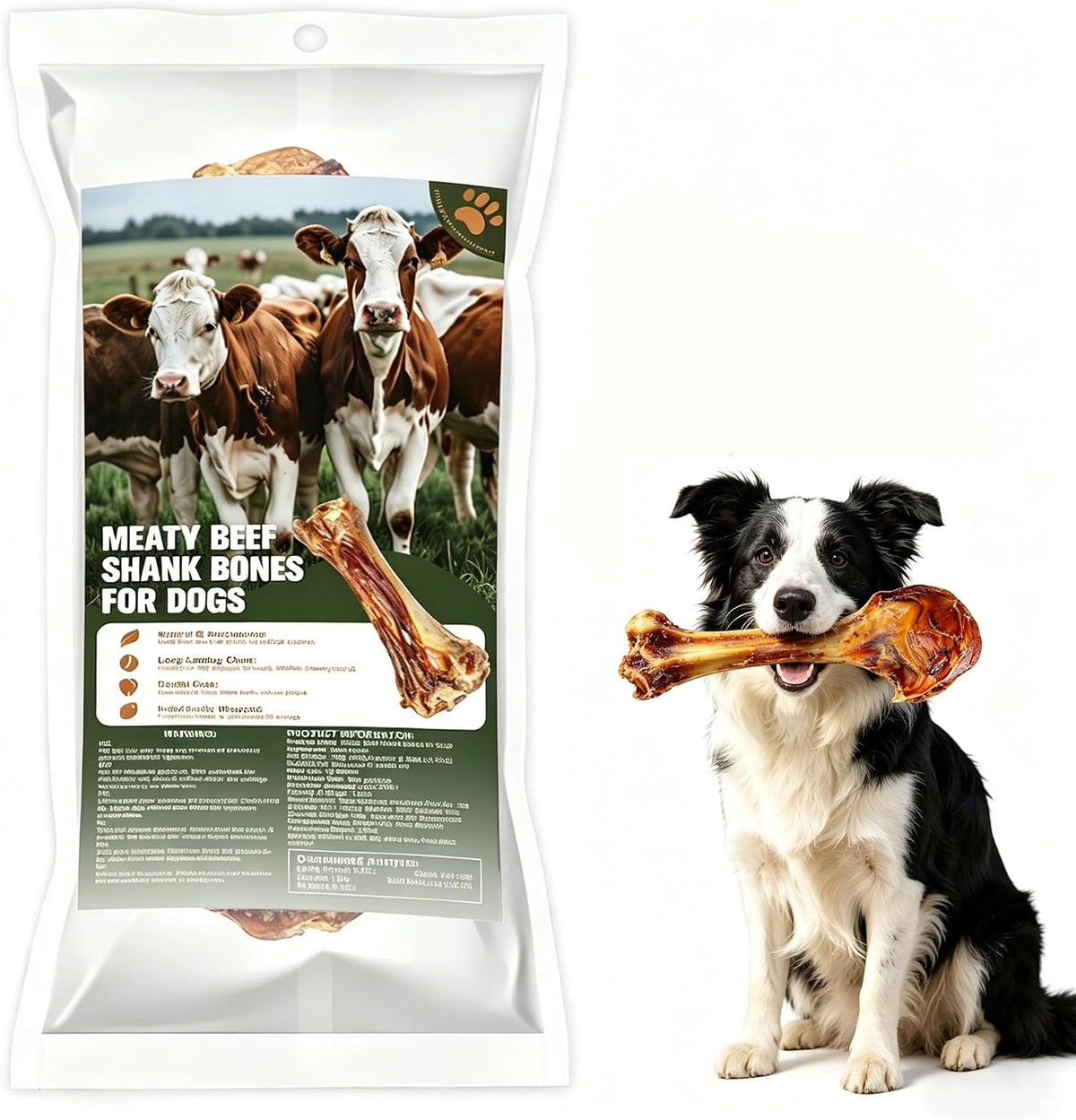 Natural Beef Shank Bone for Large Dogs, Long Lasting Dog Chews for Aggressive Chewers, Single Ingredient, Rawhide Free, and Durable Dog Bones for Large Breed (1 Pack)
