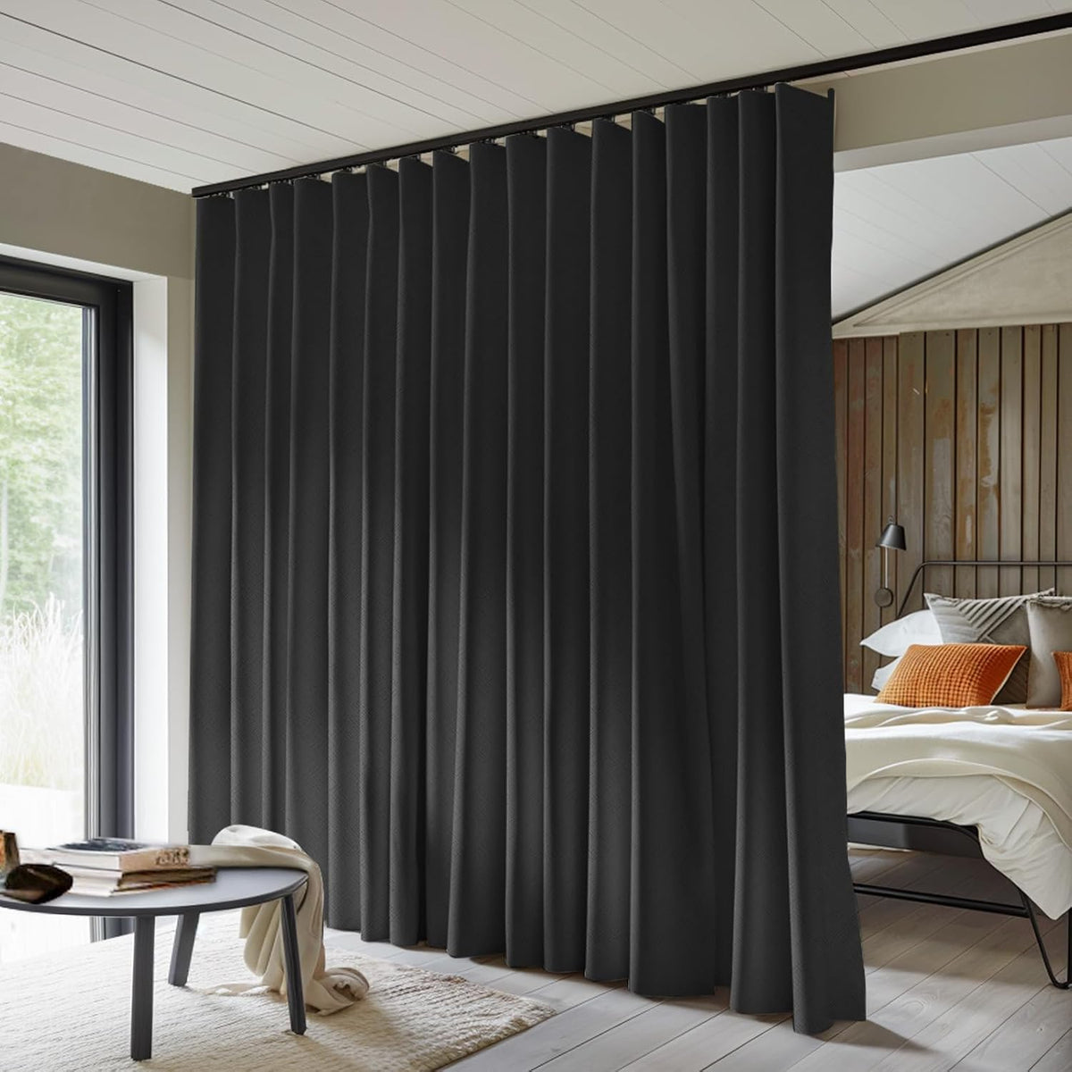 Makefeile Room Divider Curtains Total Blackout Privacy Curtain Panel Room Thermal Insulated Noise Reduction Curtains for Bedroom Window Living Room Ceiling Track Curtain W 8.3 Ft × H 7 Ft Black