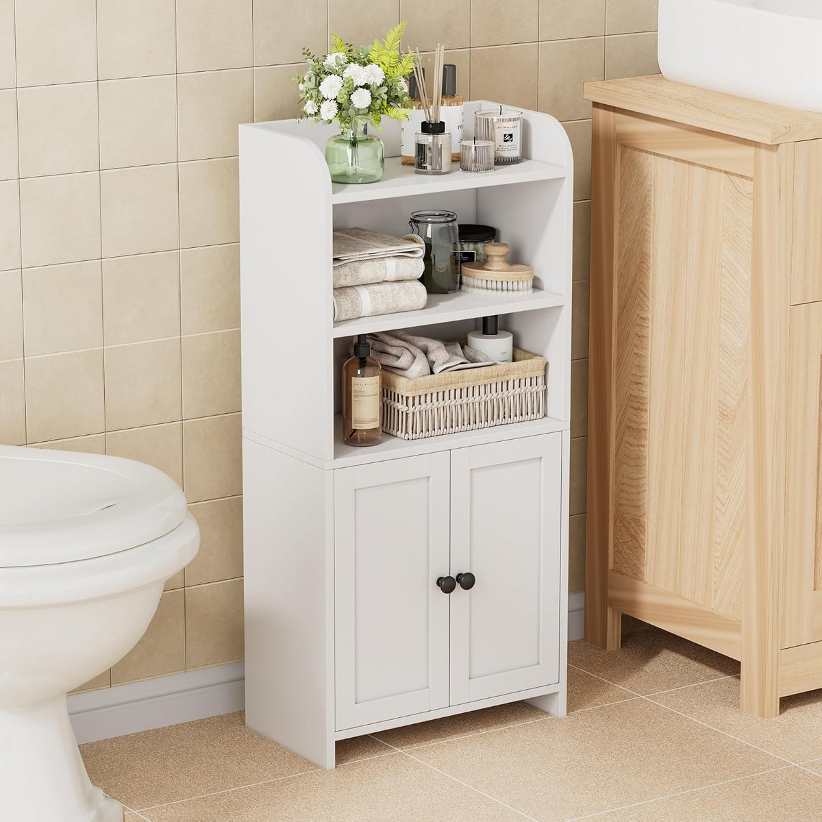 Homhedy Small Bathroom Storage Cabinet, Toilet Paper Storage Cabinet