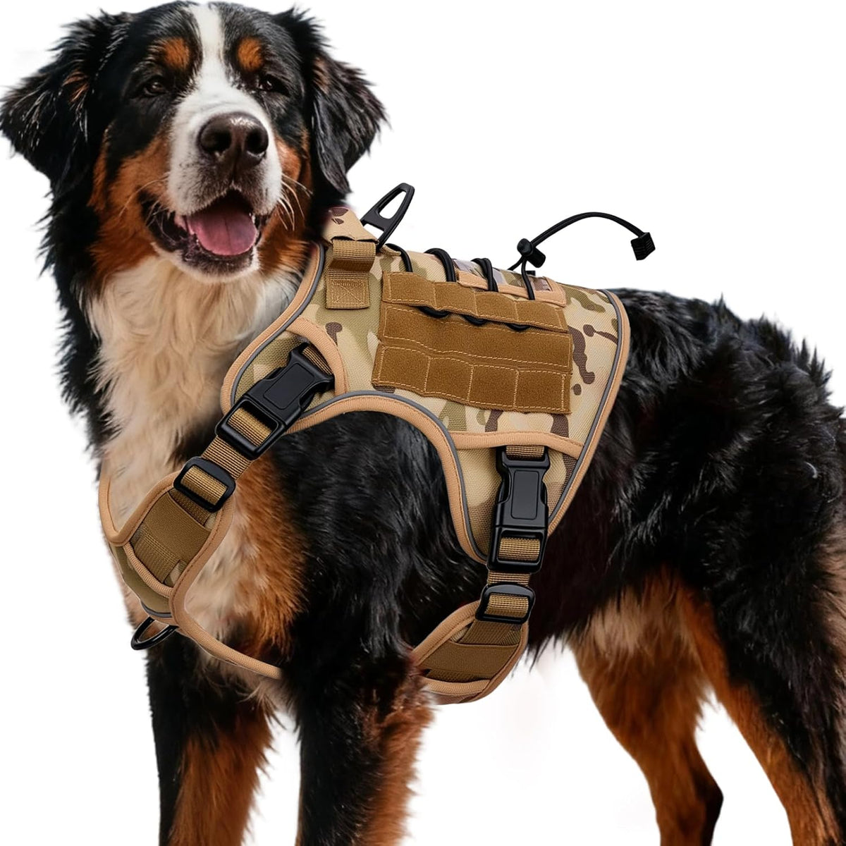 Heavy-Duty Tactical Dog Harness for Large Dogs, No Pull Adjustable Reflective Pet Vest with Molle System, K9 Military-Grade Control for Service Training, Outdoor & 10+ Breeds, Desert Camo, Xx-Large