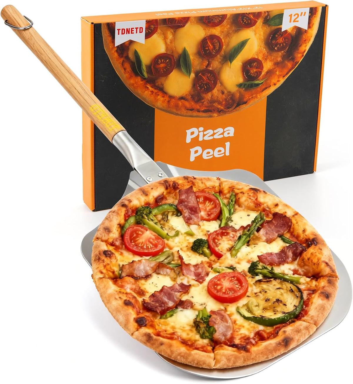 Pizza Peel 12" X 14",30.1" Long Aluminum Metal Pizza Turning Peel with Detachable Wooden Handle for Baking Dough,Bread and Pastry.Pizza Oven Accessories Tools for Indoor & Outdoor Grill Oven