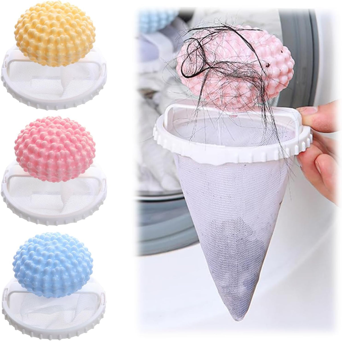 3-Pack Pet Hair Remover for Laundry, Floating Mesh Washing Machine Catchers