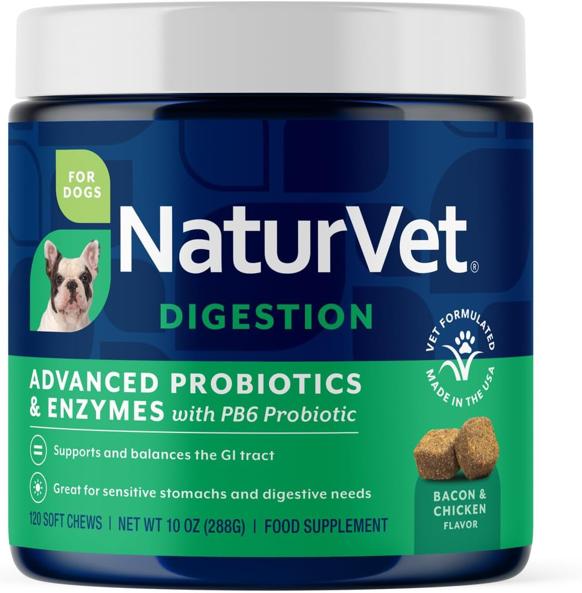 Naturvet Advanced Probiotics & Enzymes Dog Supplement - 120 Soft Chews
