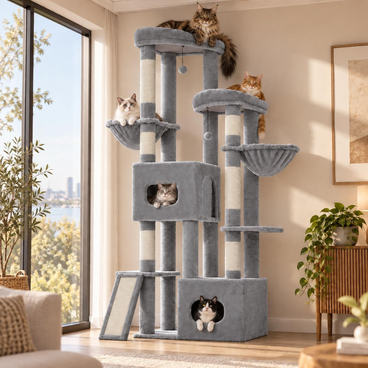 MUTTROS 75" Tall Cat Tree for Indoor Cats Large Adult, 8-Level Corner Tower