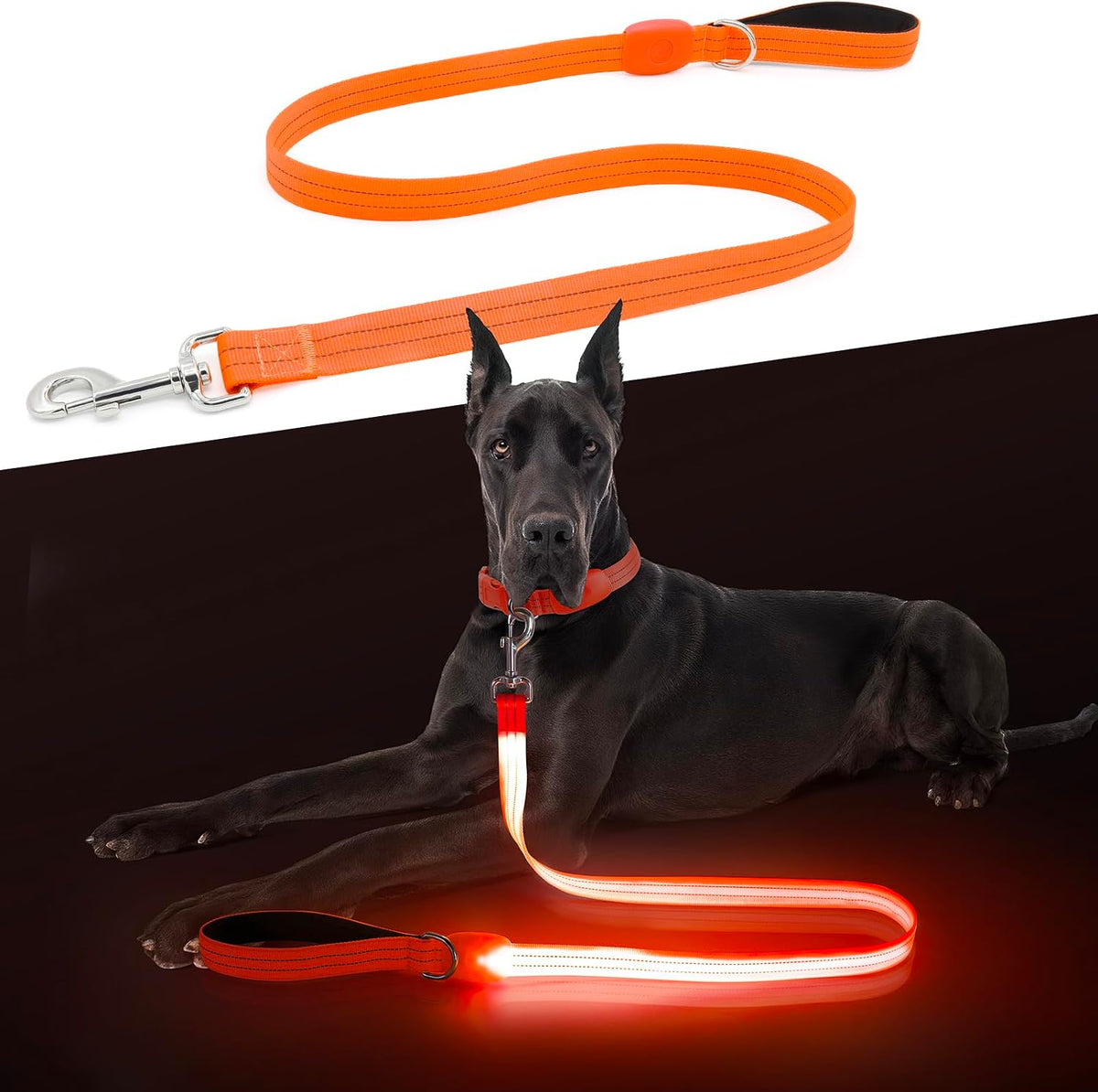 LED Dog Leash, Light up Dog Leash 4Ft USB Rechargeable Waterproof, Nylon Reflective Leashes with Padded Handle for Dogs Night Walking Light, Safety Glow in the Dark Large Medium Pets (Orange, 4 Ft)